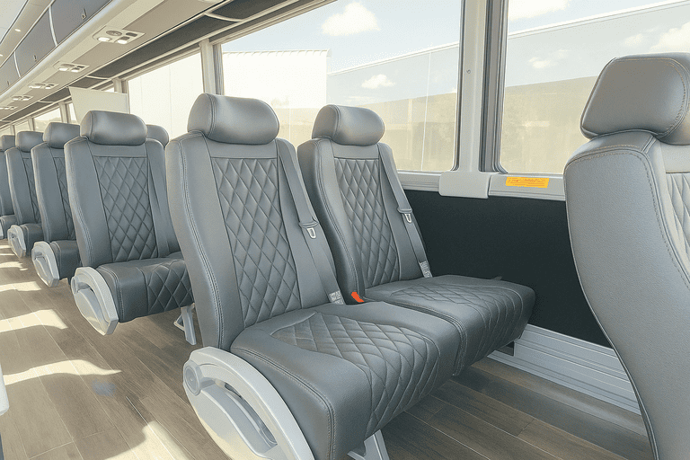 interior of Vacaville Minibus Company charter bus