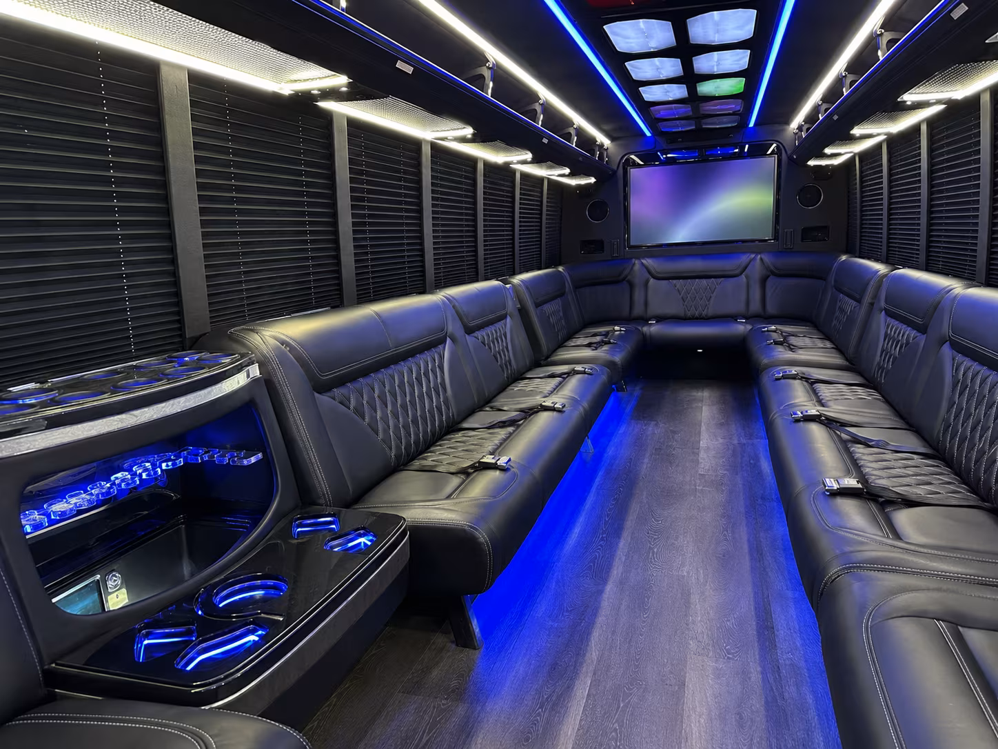 vacaville 20 passenger party bus inside